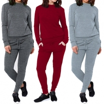 Fashion Solid Color Long Sleeve Sweatshirt + Pants Two-piece Set