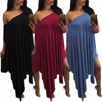 Sexy Off-shoulder Irregular Hem Solid Color Dress