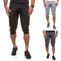 Fashion Solid Color Elastic Waist Men's Casual Cropped Pants