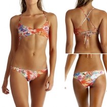 Sexy Printed Lace-up Bikini Set