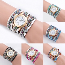 Fashion Rivets Printed Watchband Round Dial Bracelet Watch