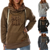 Fashion Letters Leopard Print Long Sleeve Casual Hoodies