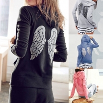 Fashion Wings Printed Long Sleeve Hoodies