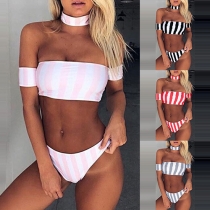 Sexy Off-shoulder Striped Bikini Set