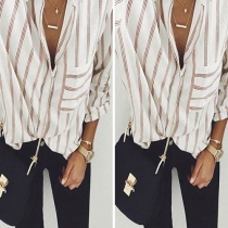 Fashion Long Sleeve POLO Collar Striped Shirt