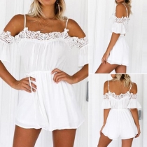 Sexy Off-shoulder Lace Spliced Cami Rompers