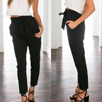 Fashion Solid Color Lace-up Waist Casual Pants