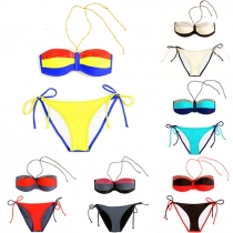 Sexy Contrast Color Printed Halter Bikini Set