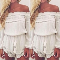 Sexy Off-shoulder Boat Neck Long Sleeve Lace Spliced Romper