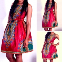 Ethnic Style Sleeveless Round Neck Printed Dress