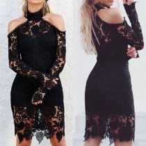Sexy Off-shoulder Long Sleeve Slim Fit Lace Dress