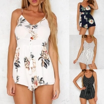 Sexy Backless V-neck Printed Cami Romper