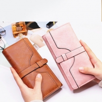 Fashion Solid Color Three-fold Long Wallet