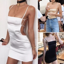 Fashion Sexy Solid Color Low-cut Backless Sling Dress