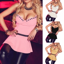 Fashion Sexy V-neck Hot Fix Rhinestone Sleeveless Sling Top 