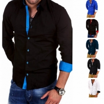 Fashion Contrast Color Long Sleeve Men's Shirt