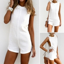 Fashion Solid Color Sleeveless Round Neck Knit Romper