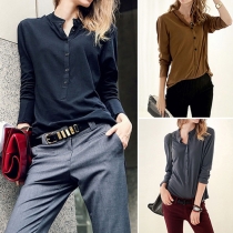 Fashion Solid Color Long Sleeve Stand Collar Blouse