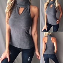 Fashion Solid Color Sleeveless Turtleneck Knit Top