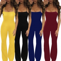 Sexy Backless High Waist Slim Fit Solid Color Sling Jumpsuit
