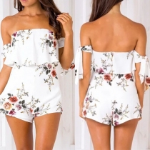 Sexy Off-shoulder Short Sleeve High Waist Printed Romper