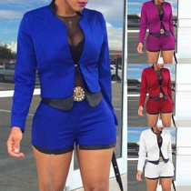 OL Style Long Sleeve Blazer + High Waist Shorts Two-piece Set