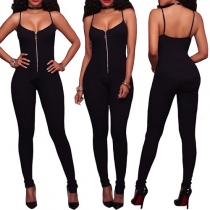 Sexy Backless High Waist Slim Fit Solid Color Sling Jumpsuit