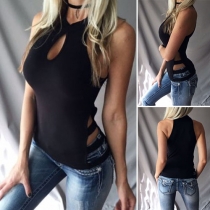 Sexy Solid Color Sleeveless Hollow Out Top