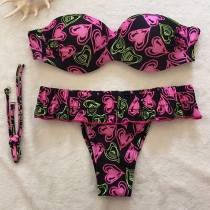 Sexy Heart Printed Bandeau Bikini Set