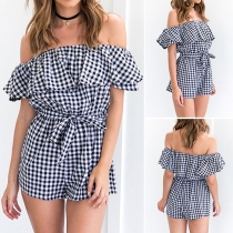 Fashion Sexy Lattice Off-shoulder Backless High Waist Slim Fit Rompers