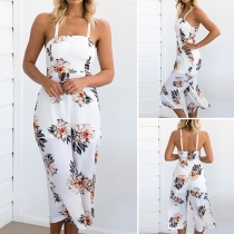 Fashion Sexy Floral Printed Sleeveless Sling Jumpsuits 