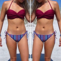 Sexy Halter Bra + Low-waist Printed Briefs Bikini Set