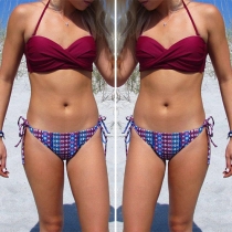 Sexy Halter Bra + Low-waist Printed Briefs Bikini Set