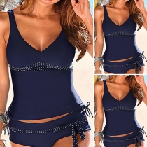 Sexy Solid Color Deep V-neck Two-piece Swimsuit Set