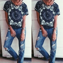 Fashion Short Sleeve Round Neck Printed Casual T-shirt
