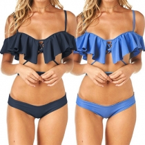 Sexy Solid Color Ruffle Bikini Set