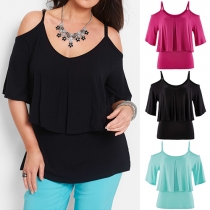 Sexy Off-shoulder Double-layer Solid Color Top