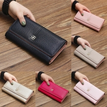 Fashion Solid Color Three-fold Long Wallet for Women