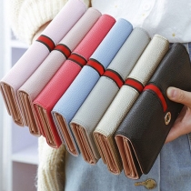 Simple Style Contrast Color Three-fold Long Wallet for Women