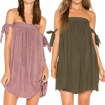Sexy Off-shoulder Lace-up Solid Color Loose Dress