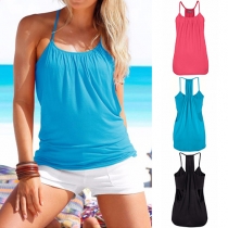 Sexy Backless Solid Color Mock Two-piece Cami Top