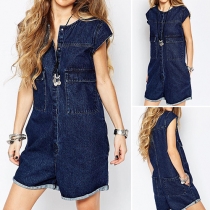 Chic Style Short Sleeve Round Neck Loose Romper