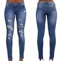 Fashion High Waist Ripped Skinny Jeans
