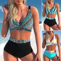Sexy Printed Hollow Out Knotted Bikini Set