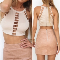 Sexy Backless Off-shoulder Round Neck Hollow Out Crop Top