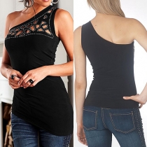 Sexy One-shoulder Hollow Out Rhinestone Sleeveless Top