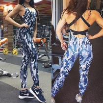 Sexy Backless Slim Fit Camouflage Printed Sports Jumpsuit