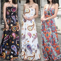 Bohemian Style Strapless High Waist Printed Maxi Dress