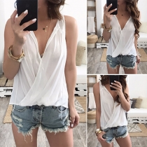 Fashion Solid Color Sleeveless V-neck High-low Hem Top