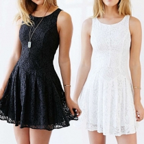 Elegant Solid Color Sleeveless Round Neck Lace Dress